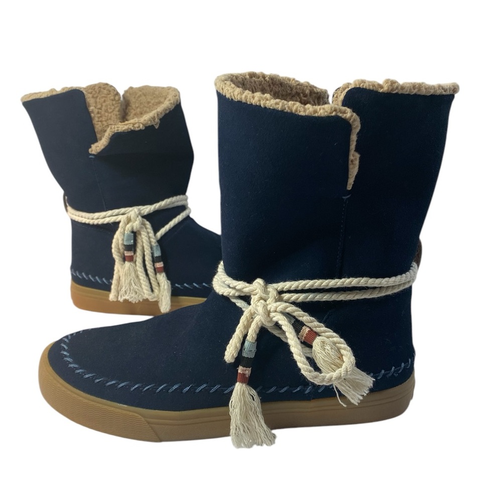 Tom’s Vista Blue Suede Leather Faux Fur Boots Size 8.5 pull on style